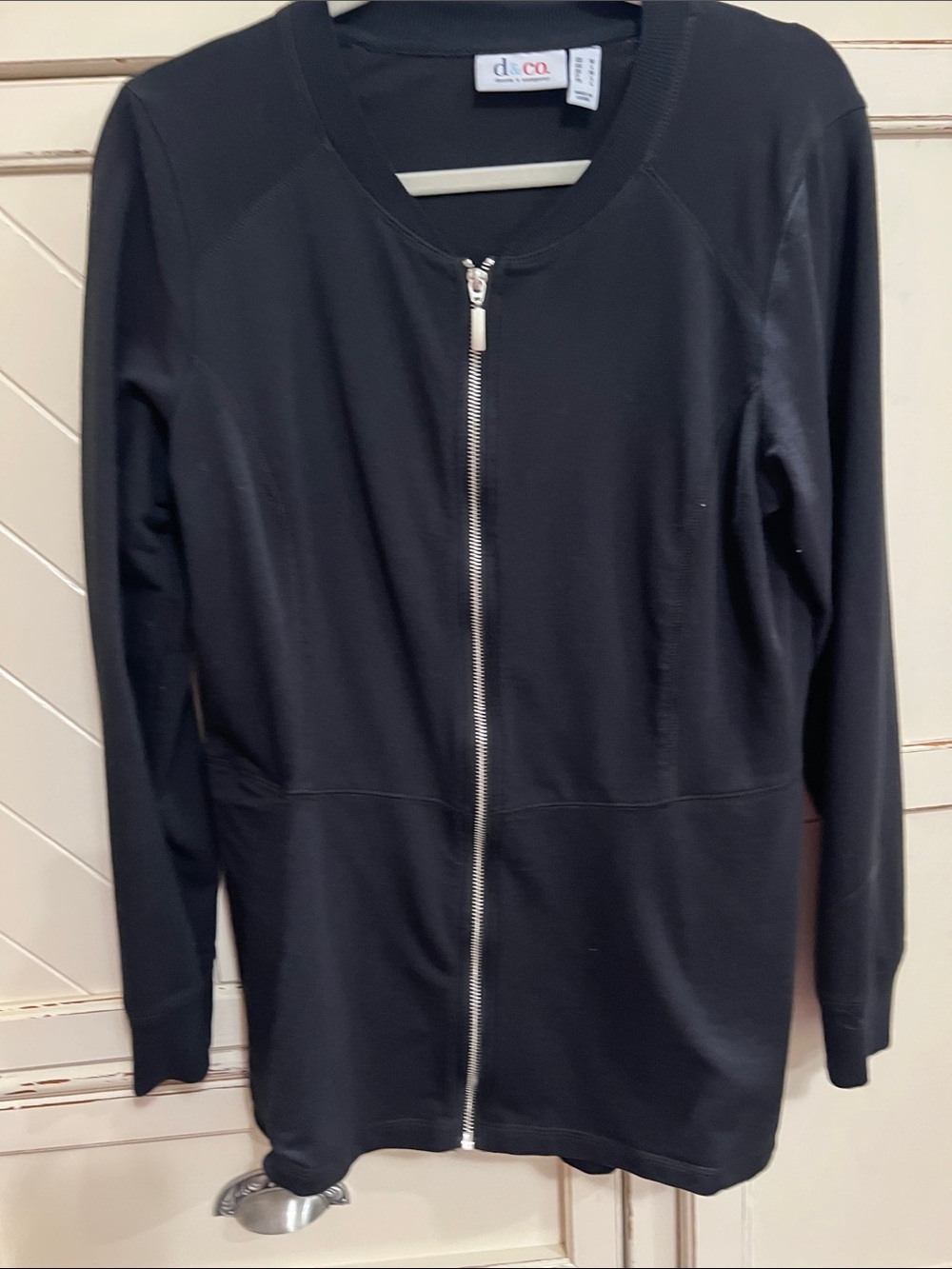 Denim&Co Black Zip-Front Bomber Jacket